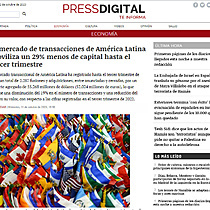 El mercado de transacciones de Amrica Latina moviliza un 29% menos de capital hasta el tercer trimestre